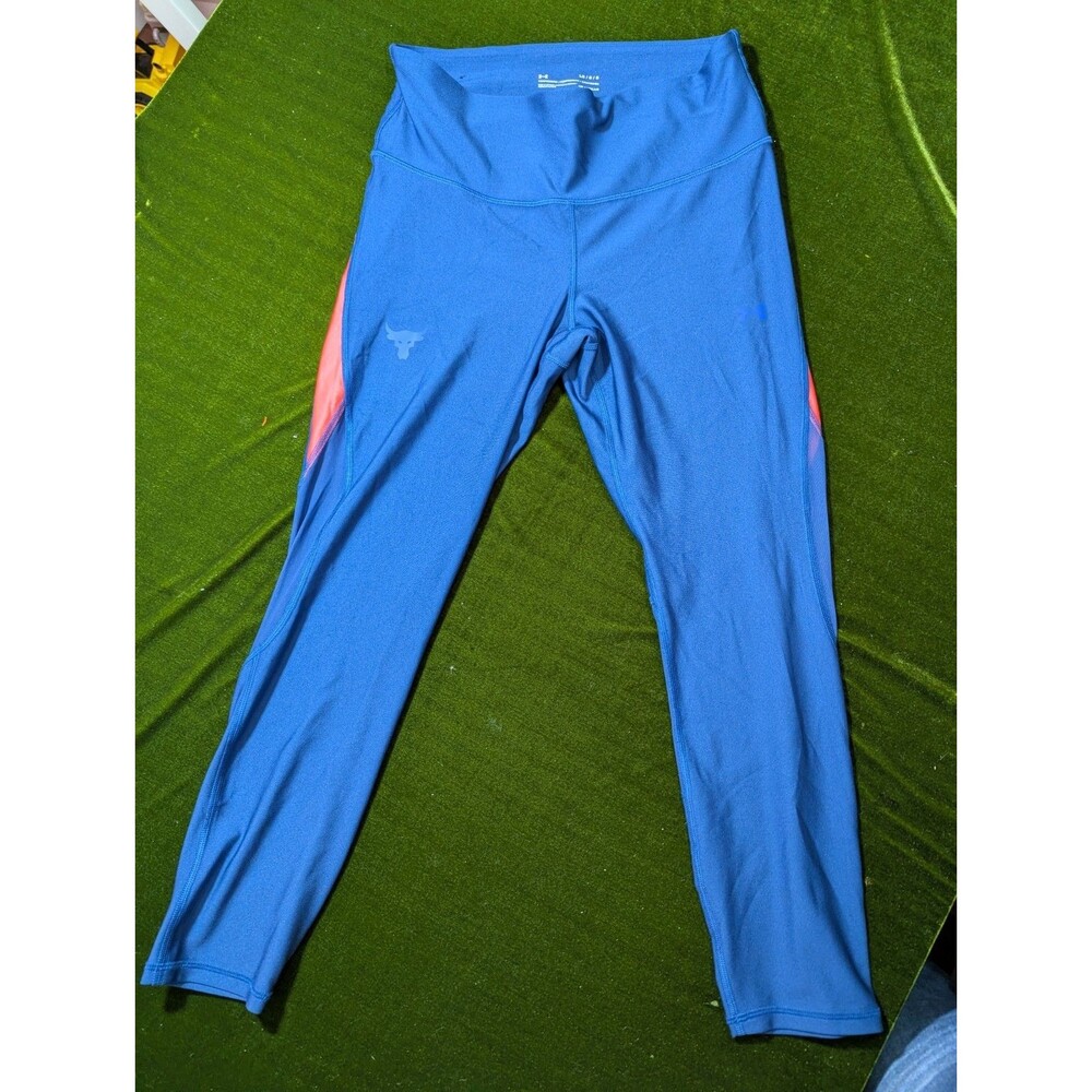 Project Rock Under Armour Compression Leggings W/Mesh Leg Panel Blue Red Large
